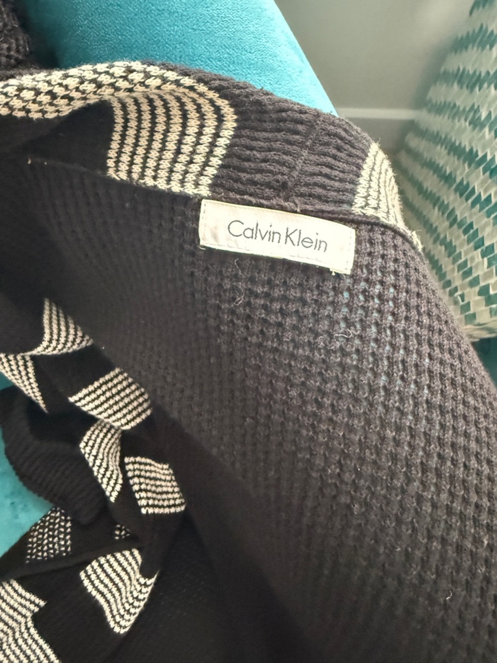 Calvin Klein Black Knit Open-Front Cardigan with Gold Logo Plate One Size - Picture 9 of 10